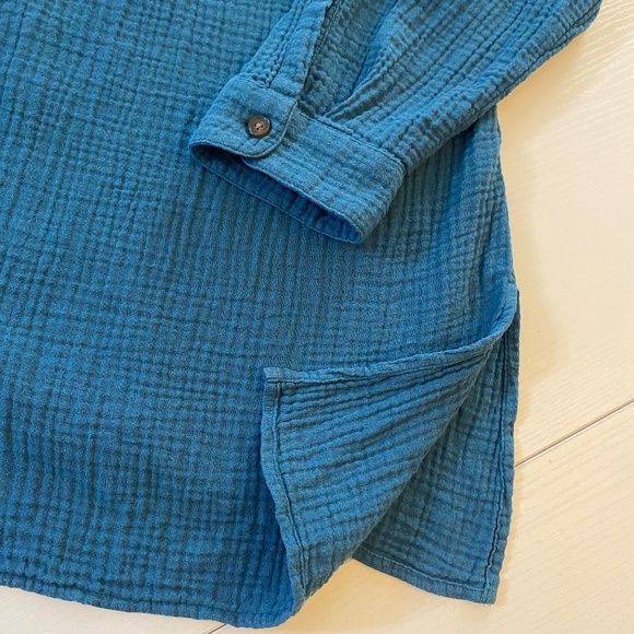 J.Jill Gauze Textured Cotton Light‎weight Button Down Shirt in Teal Blue Sz XL - Picture 6 of 13